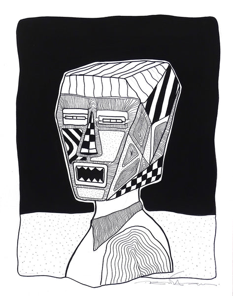 The big fat boy - Man with Cubic Head - Hand draw signed