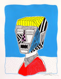 The big fat boy - Man with Cubic Head and colors- Hand draw signed