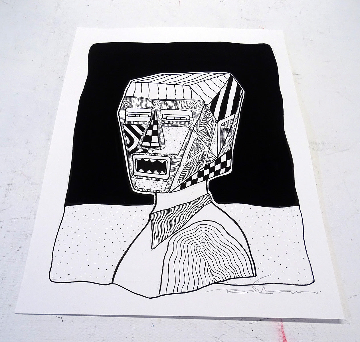 The big fat boy - Man with Cubic Head - Hand drawn signed